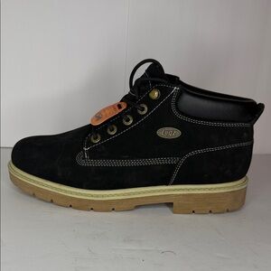 Lugz Black Suede Chukka Boot with Tan Lug Sole